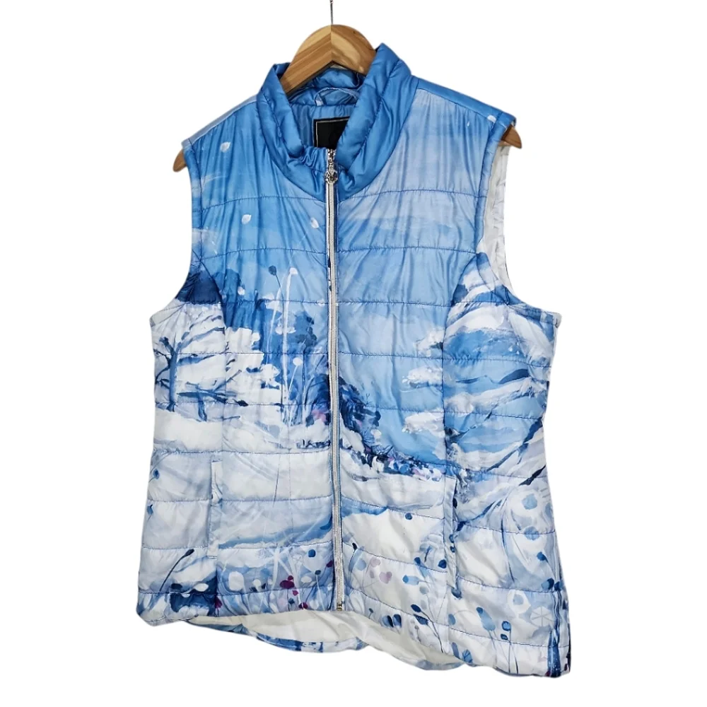 Dolcezza Glacier Bleu Puffer Vest Sz XXL Blue Contemporary Winter Artistic Snow - Picture 2 of 14